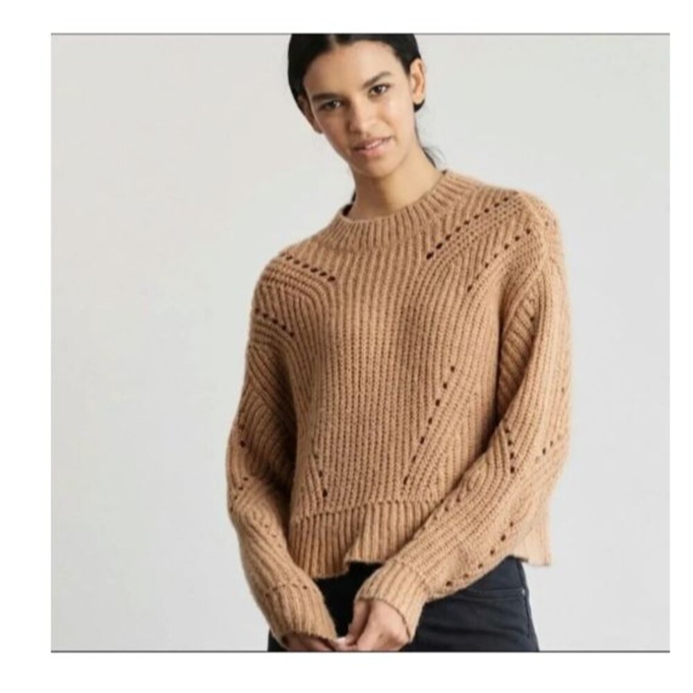 Elizabeth and James Tara Pointelle Knit Sweater-Large-Oversized-Cropped-Brown